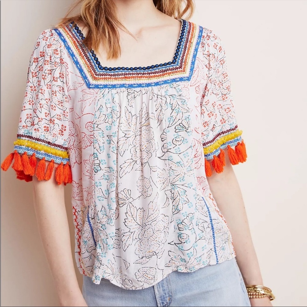 Maeve Paolina embroidered square neck top, NWT